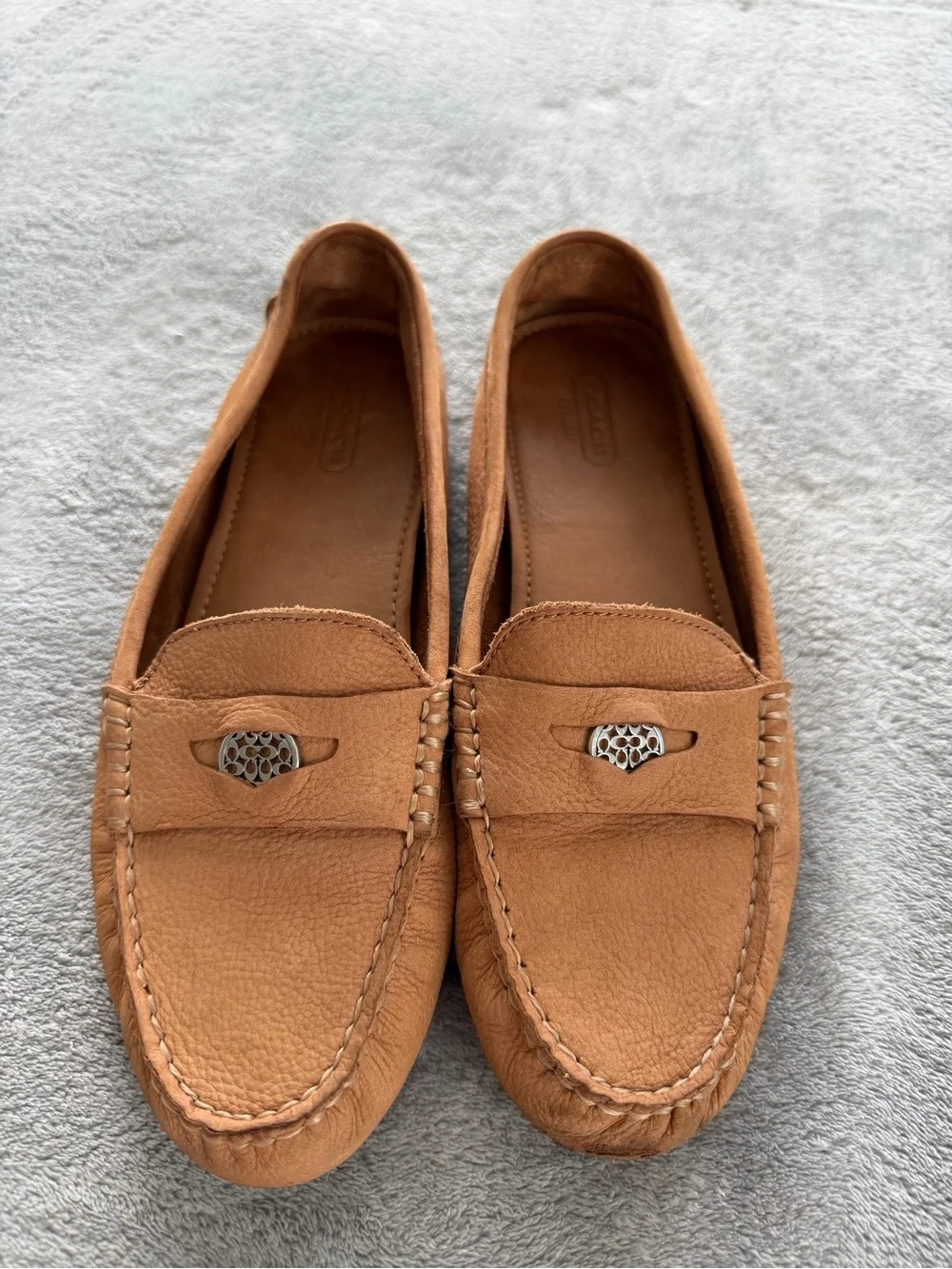 Coach Tan Leather Penny Driver Loafers